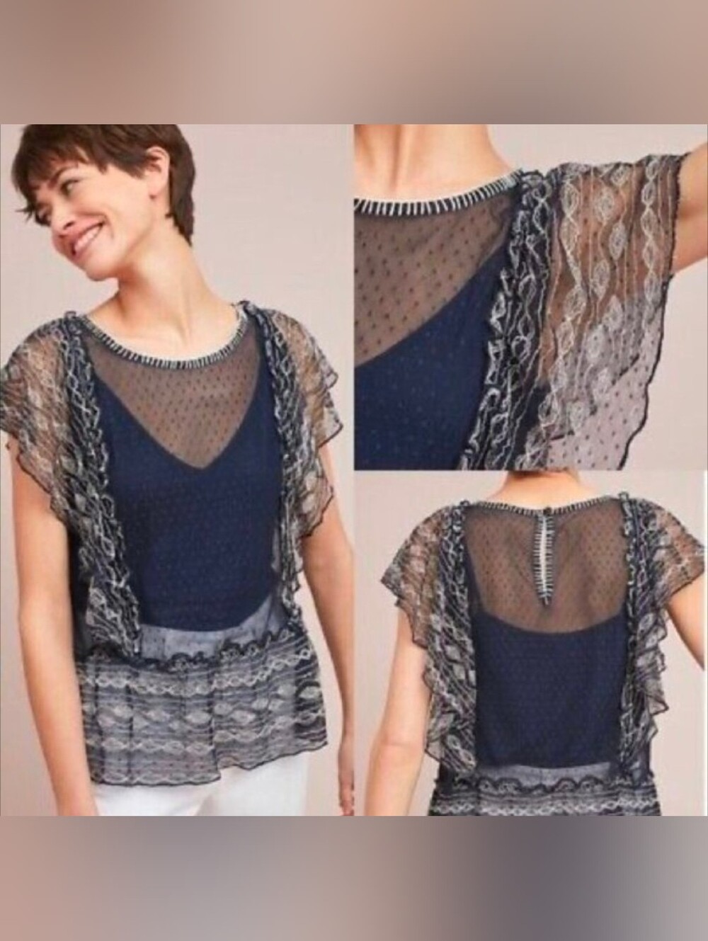 NWT Anthropologie Meadow Rue Embroidered Sheer Lace Blouse L